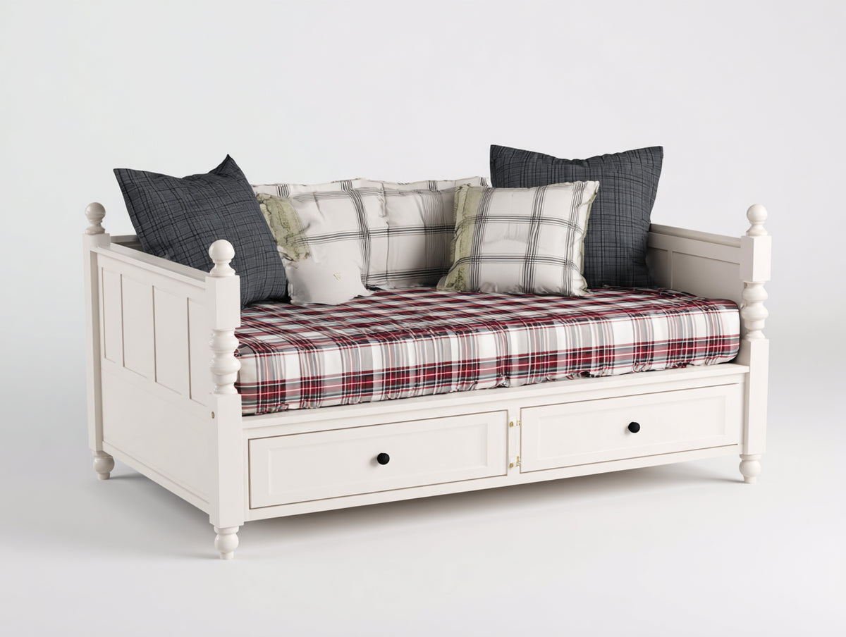Sofás cama de madera 200x90x85 cm - color blanco - estilo clásico con 2 cajones de almacenamiento para dormitorio