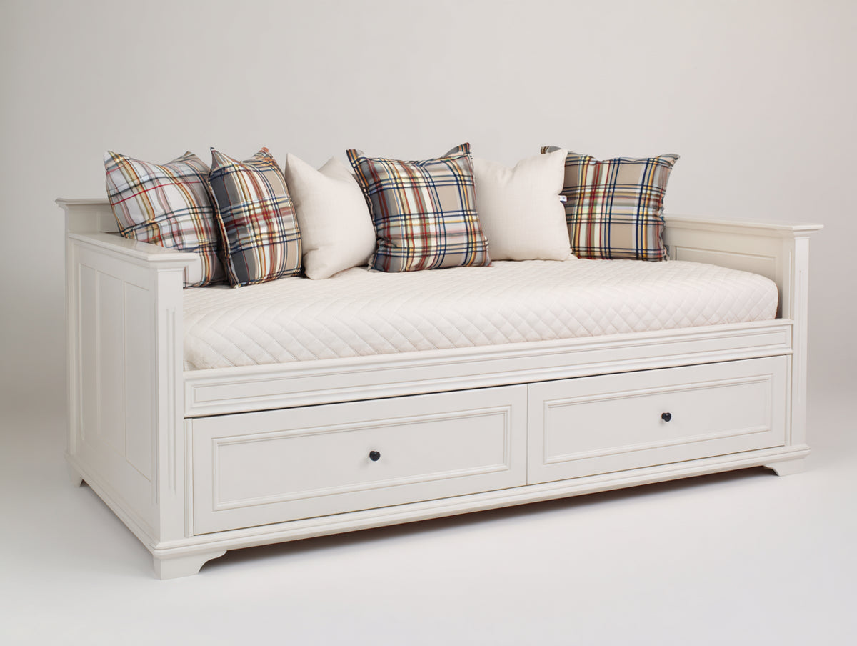 Sofás cama de madera 200x90x85 cm - color blanco - estilo clásico con 2 cajones de almacenamiento para dormitorio