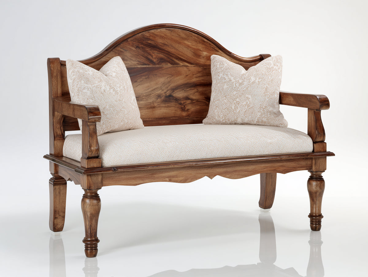 Bancos de jardín de madera 150x60x90 cm - color nogal natural - estilo clásico con respaldo curvado para exterior
