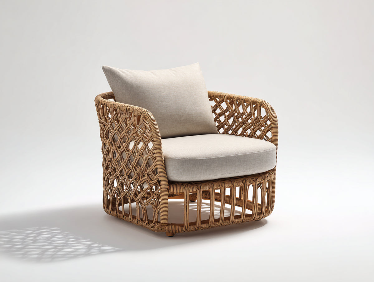 Sillones de ratán con cojines 82 x 80 x 78 cm - Natural y beige - Trenzado abierto de diseño moderno