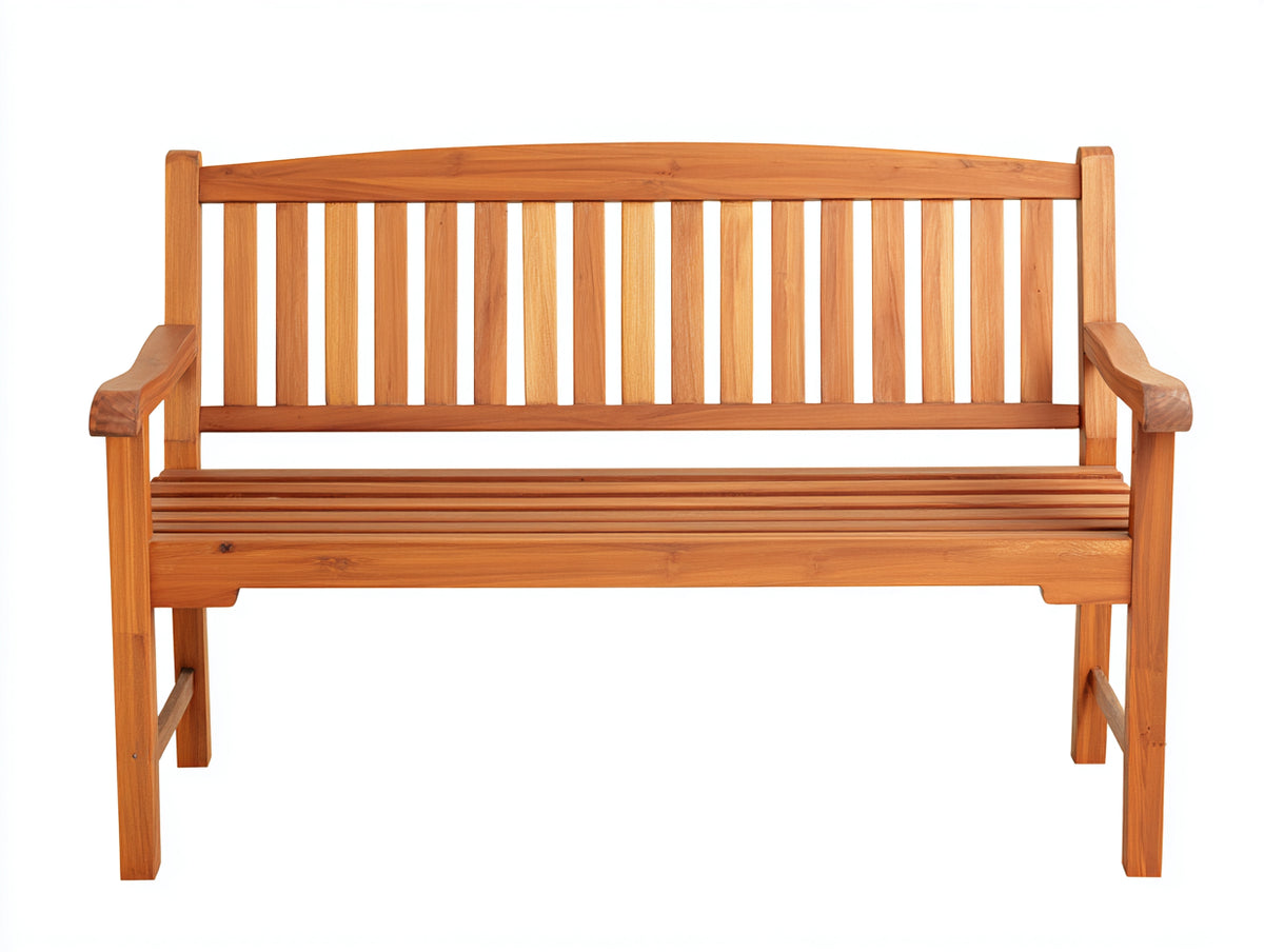 Banco de jardín de madera 135 x 60 x 92 cm - madera natural - respaldo de listones y reposabrazos curvos