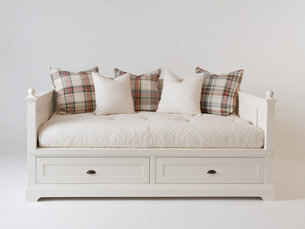 Sofás cama de madera 205x100x100 cm - blanco crema - diseño clásico con 2 cajones