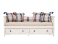 Sofá cama de madera con 2 cajones 210 x 100 x 90 cm - blanco - diseño clásico con laterales de barrotes