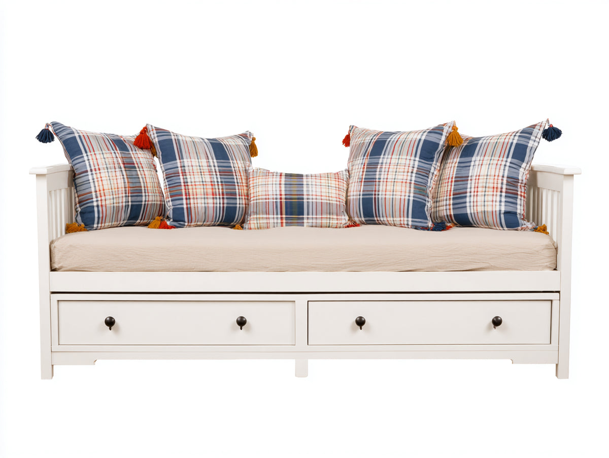 Sofá cama de madera con 2 cajones 210 x 100 x 90 cm - blanco - diseño clásico con laterales de barrotes