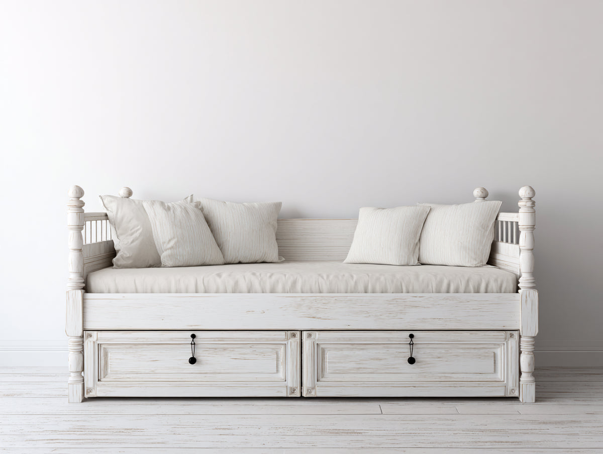 Sofás cama de madera con 2 cajones 210 x 100 x 108 cm - blanco envejecido - estilo rústico