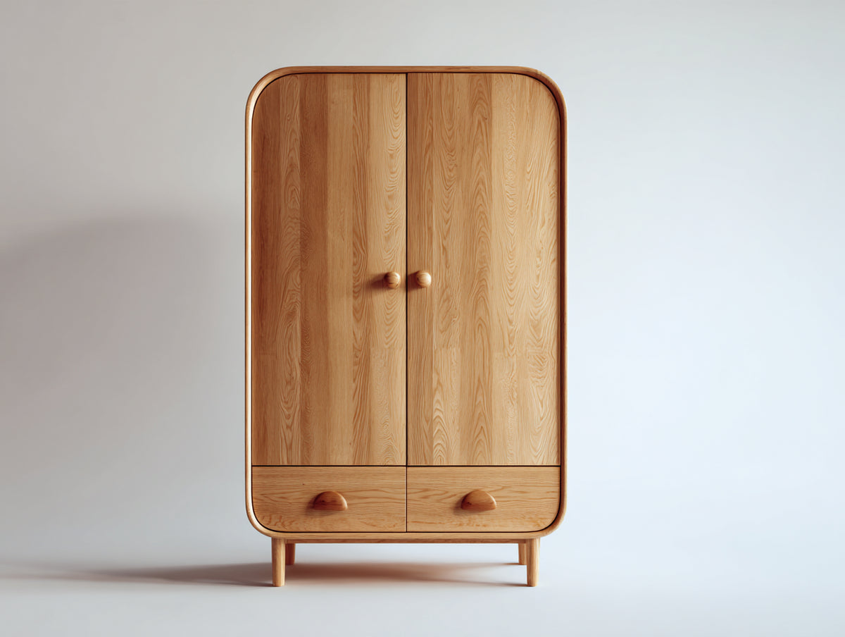 Armarios de madera 100x45x180 cm - color madera natural - estilo moderno con 2 puertas y 2 cajones para dormitorio