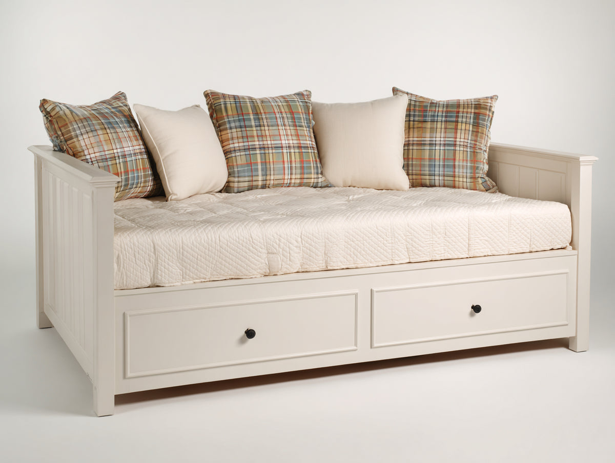Sofá cama de madera con 2 cajones 210 x 100 x 88 cm - blanco - diseño clásico con laterales panelados