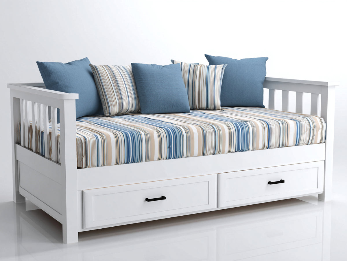 Sofás cama de madera 210 x 95 x 90 cm - Blanco - 2 cajones y diseño costero