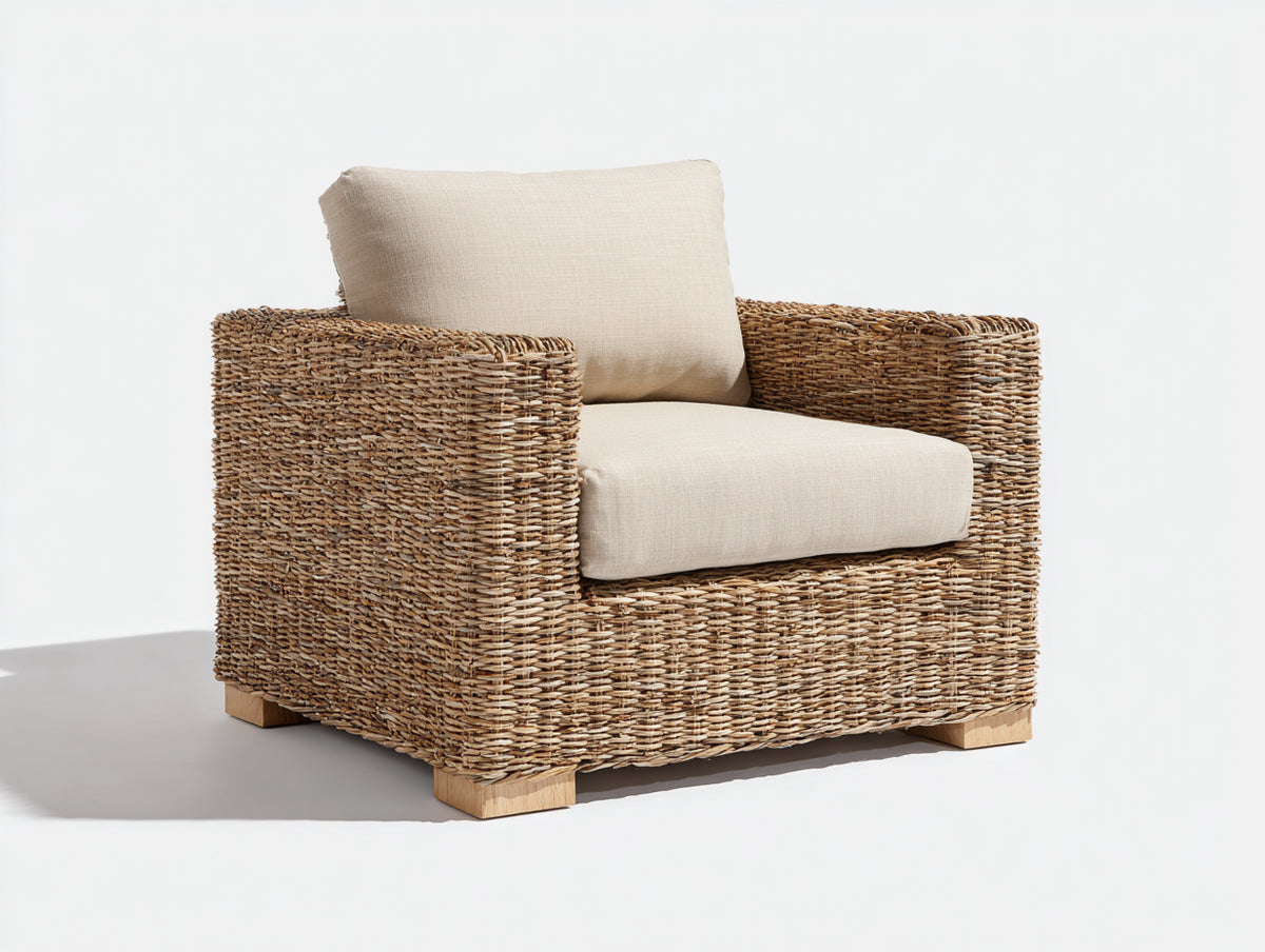 Sillones de ratán natural 95x85x75 cm - color beige natural - diseño artesanal con estructura tejida para exterior
