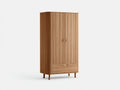 Armario de madera con 2 puertas y 1 cajón 95 x 52 x 190 cm - madera natural - diseño acanalado con patas elevadas