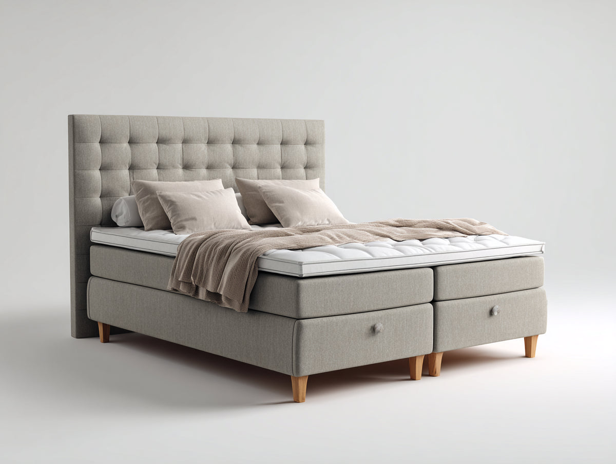 Camas dobles tapizadas 200x180x110 cm - color gris claro - diseño moderno con cabecero acolchado y cajones laterales para dormitorio