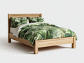 Camas dobles de madera 210 x 170 x 118 cm - roble natural - para dormitorio con cabecero texturizado y estilo tropical