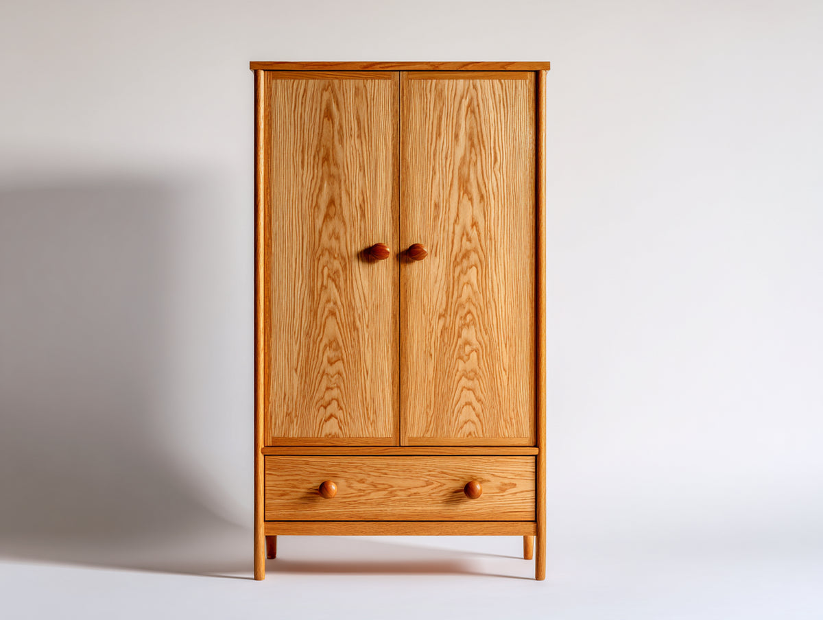 Armarios de dormitorio de madera con 2 puertas y 1 cajón 90 x 52 x 180 cm - roble miel - estilo natural