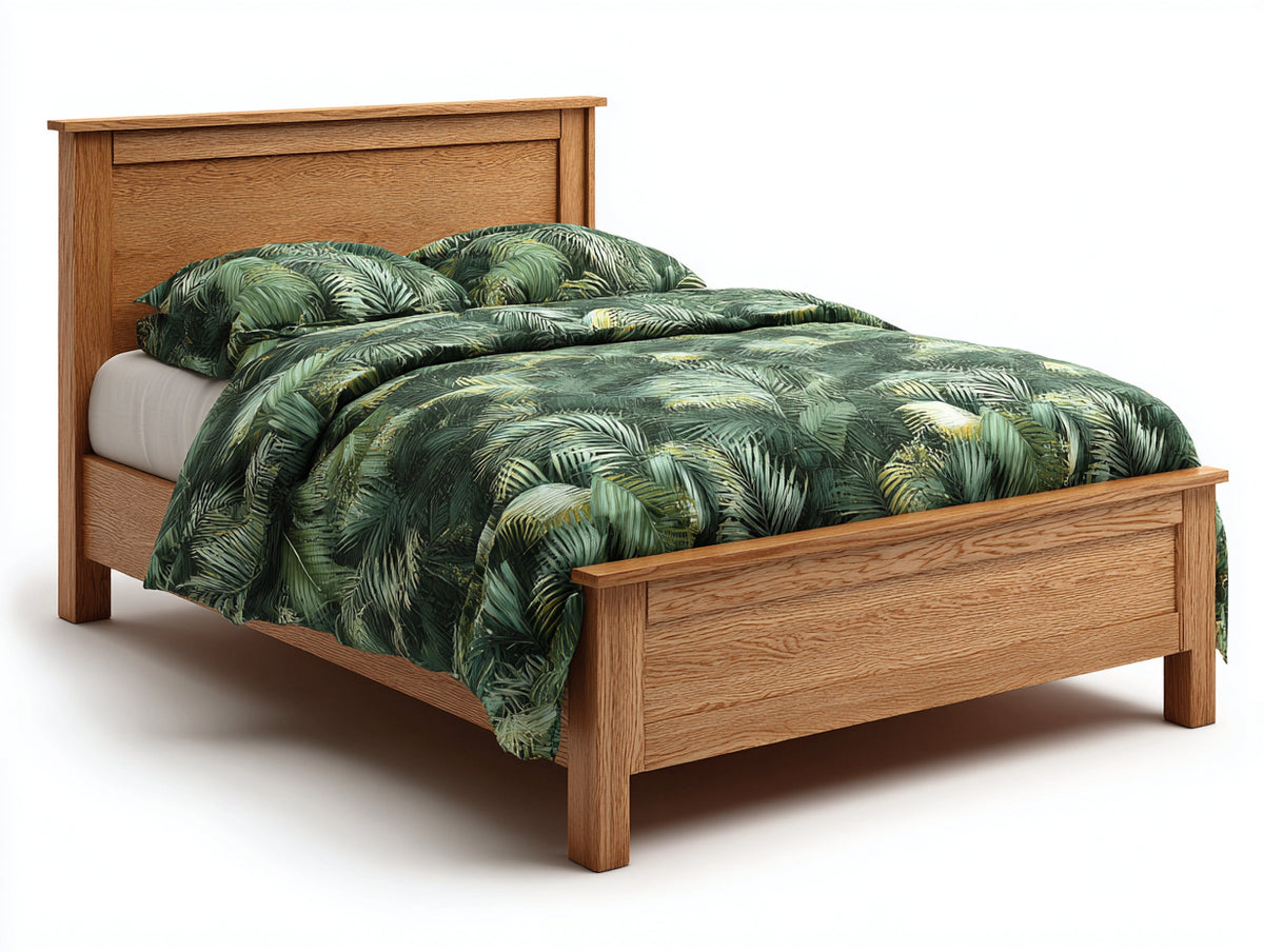Camas dobles de madera 210 x 170 x 115 cm - Madera natural - Cabecero alto y piecero clásico