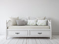 Sofás cama de madera 210 x 90 x 95 cm - Blanco envejecido - 2 cajones y estilo clásico