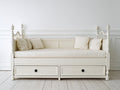 Sofás cama de madera 200x90x85 cm - color blanco - estilo clásico con 2 cajones de almacenamiento para dormitorio