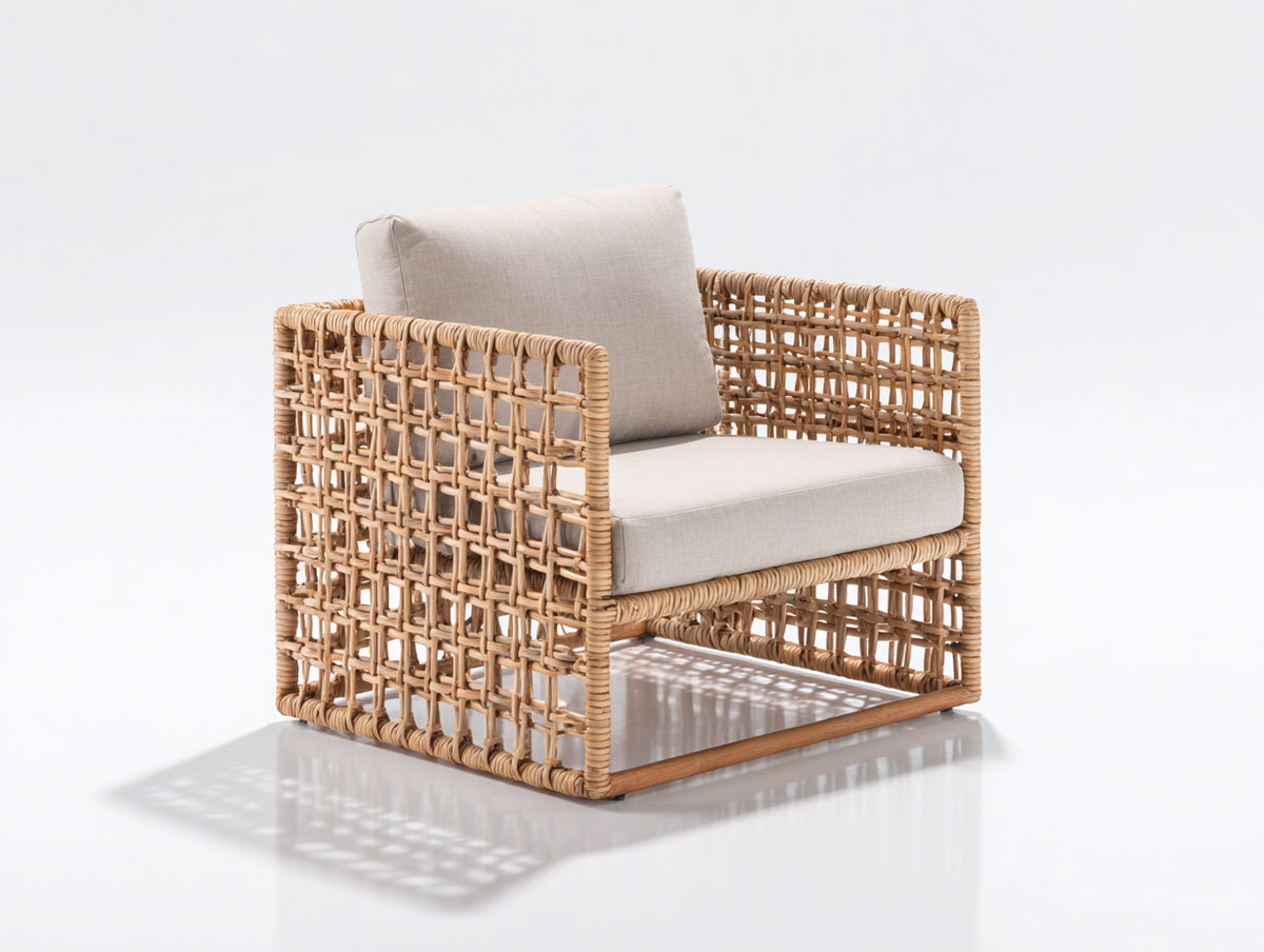 Sillones de ratán 78x76x82 cm - marrón claro y beige - tejido abierto de diseño moderno