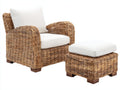 Sillón de ratán con reposapiés 88 x 84 x 90 cm - ratán natural y blanco roto - diseño curvo con reposabrazos